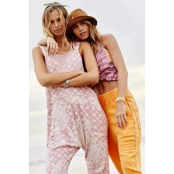 NWT Free People Movement Womens High Tide Jumpsuit Pink Ankle Zip Medium